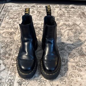 Dr. Martens Black Leather Boots with Yellow Stitching